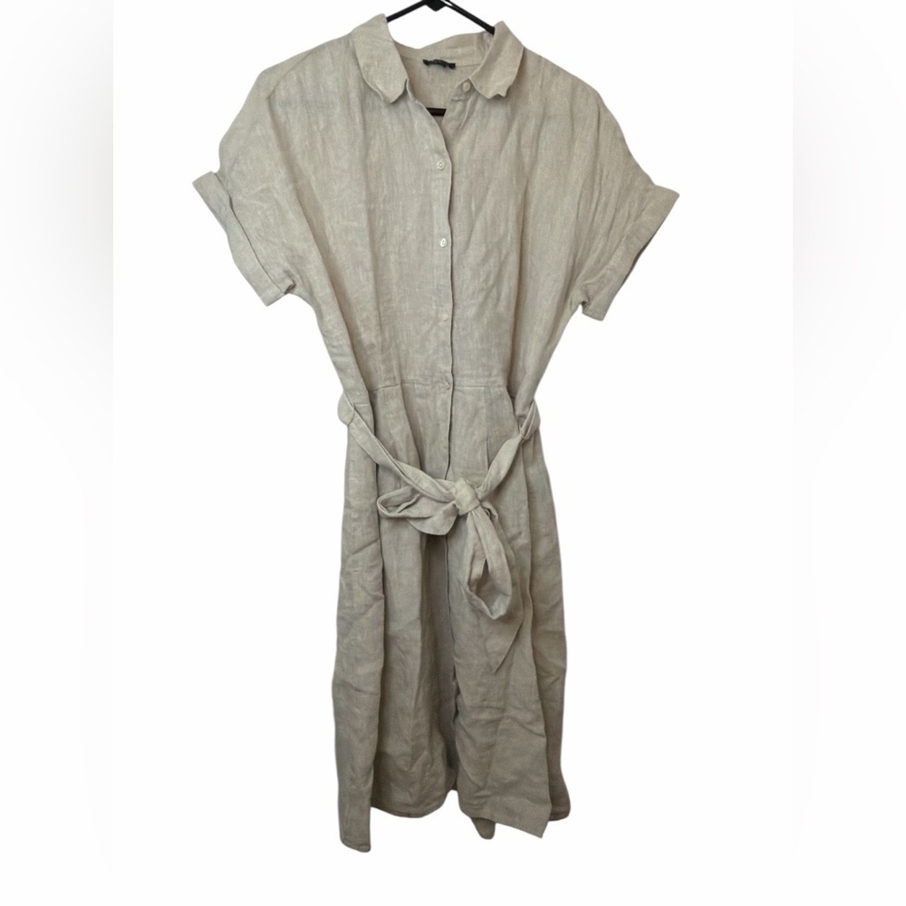 Talbots Tan The Sutton Linen Shirtdress NWOT